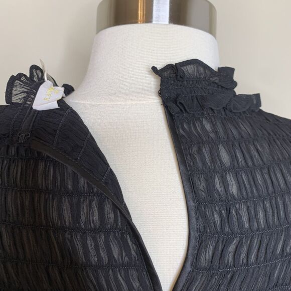 NEW Ramy Brook XS Black Josephine Top Extra Small Sheer Smocked Blouse Boho - Picture 6 of 16